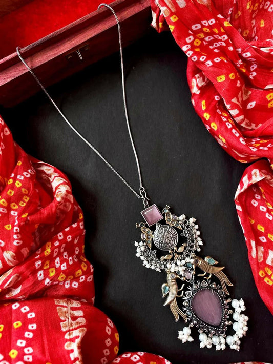 Joban Fashion Onion Pink Brass Monalisa Stone Dual Tone Beaded Pendant Chain Necklace | Grab2Buy