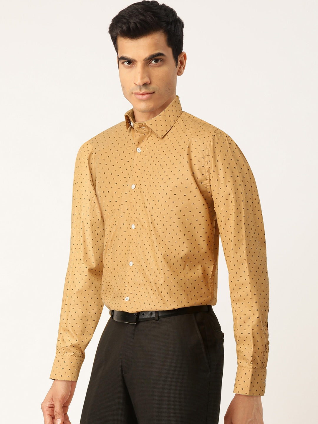 Jainish Yellow Men's Cotton Printed Formal Shirts ( SF 716Mustard )