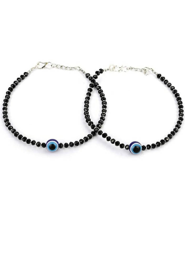 Mominos Fashion Traditional Black Beads Silver-Plated Anklets | Grab2Buy