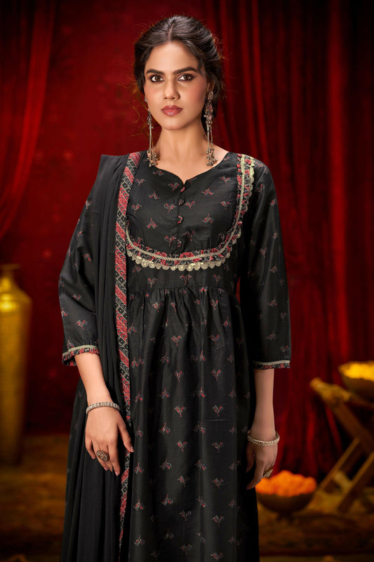 BulBul Black Ajrakh Print Chanderi Silk Kurta Set with Dupatta 