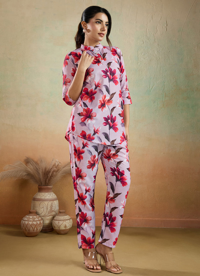 Prazu Fashion Light Pink Printed Cotton Blend Co-Ord Set