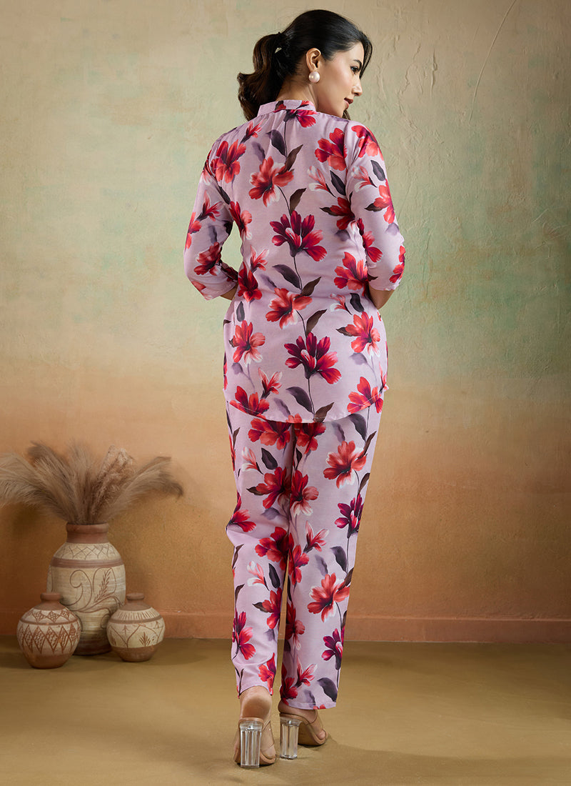 Prazu Fashion Light Pink Printed Cotton Blend Co-Ord Set