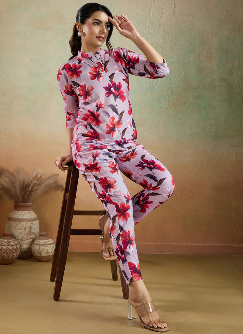 Prazu Fashion Light Pink Printed Cotton Blend Co-Ord Set