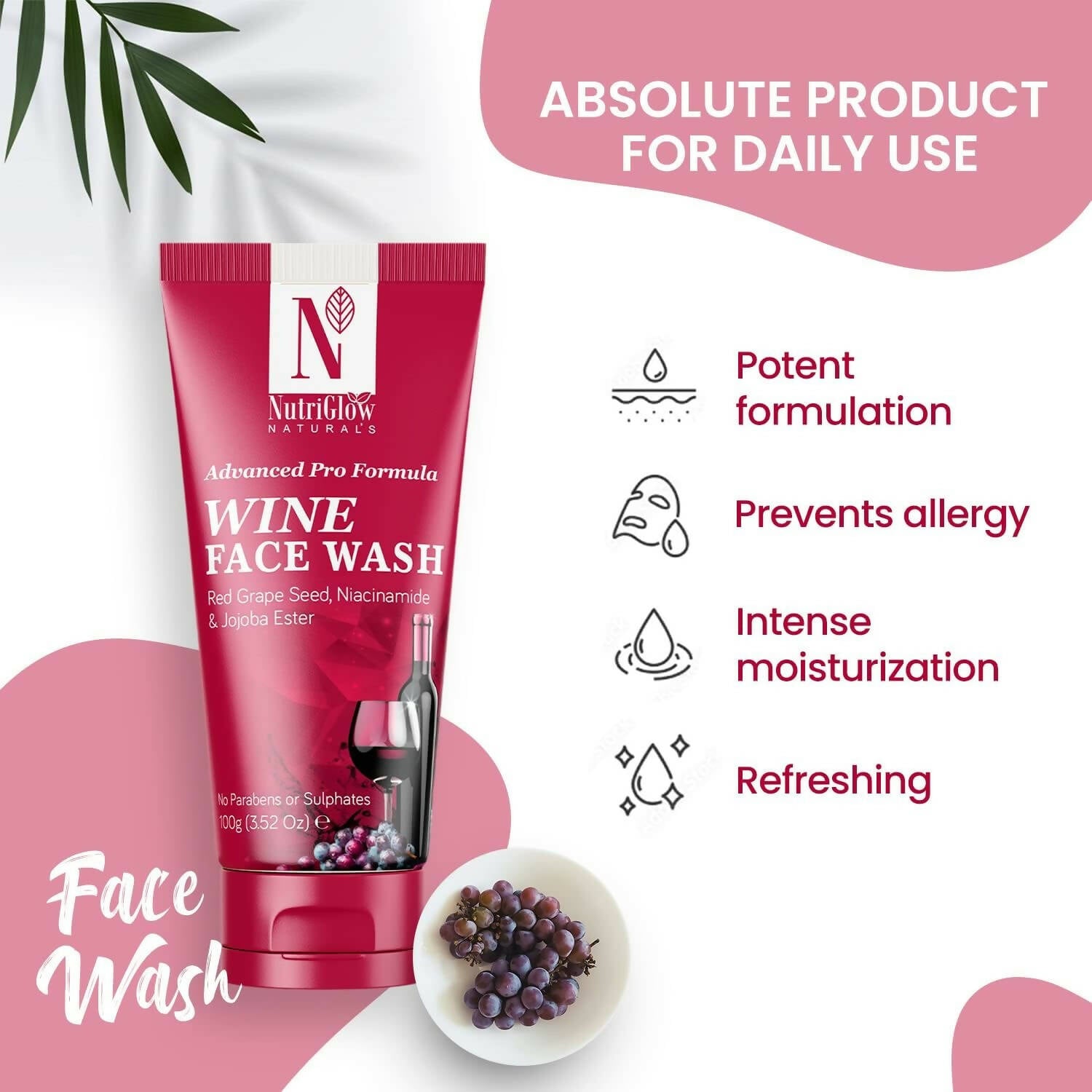 NutriGlow NATURAL'S Advanced Pro Formula Wine Face Wash - Grab2buy