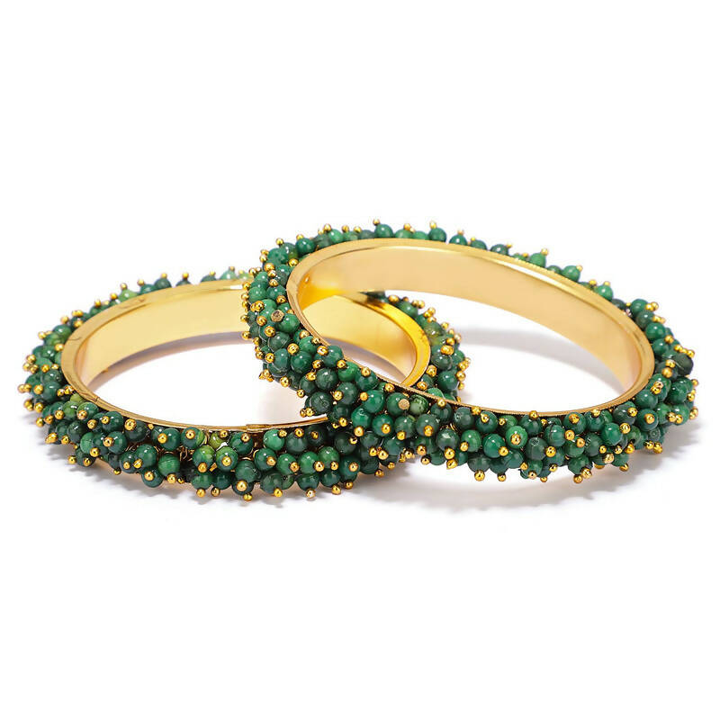 Mominos Fashion Joharkamal Gold-Polished Green Beads Work Bangles | Grab2Buy