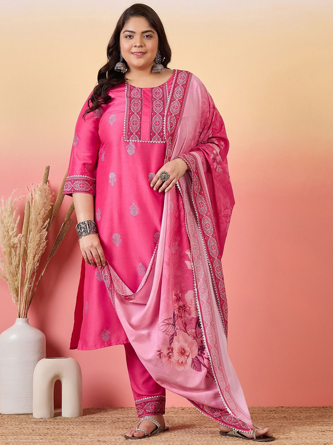 Sztori Women Floral Yoke Design Regular Kurta with Trousers & With Dupatta