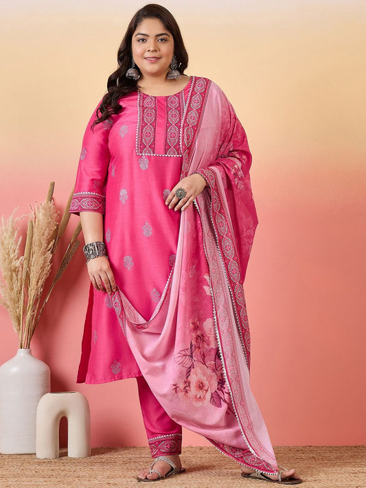 Sztori Women Floral Yoke Design Regular Kurta with Trousers & With Dupatta