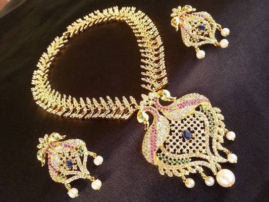 Multicolor Peacock Bridal Necklace Set