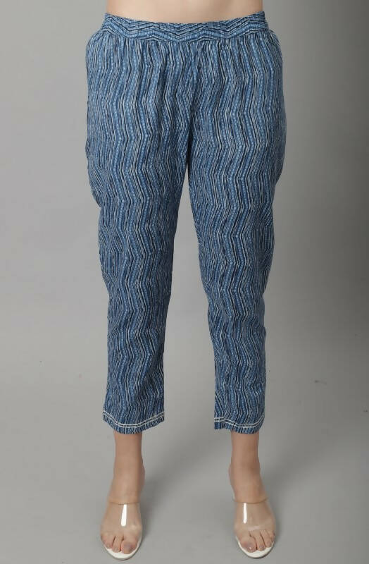 Aastha Fashion Women's Sky Blue Cotton Jaipuri Printed Kurta with Trouser & Dupatta - Grab2buy