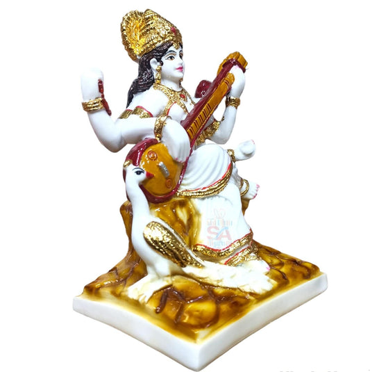 S A Gifts Marble Gold Foil Saraswati Idol - Grab2buy
