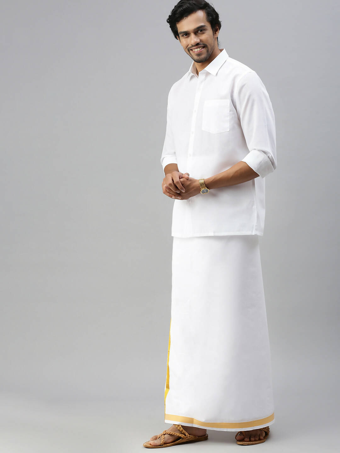 Ramraj Cotton Mens Full Sleeve Formal 100 % Cotton White Shirt 