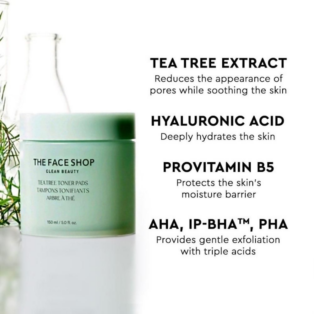 The Face Shop Tea Tree Toner Pads For Acne & Oily Skin With AHA, Ip BHA, PHA & Hyaluronic Acid  Grab2Buy The Face Shop Grab2Buy
