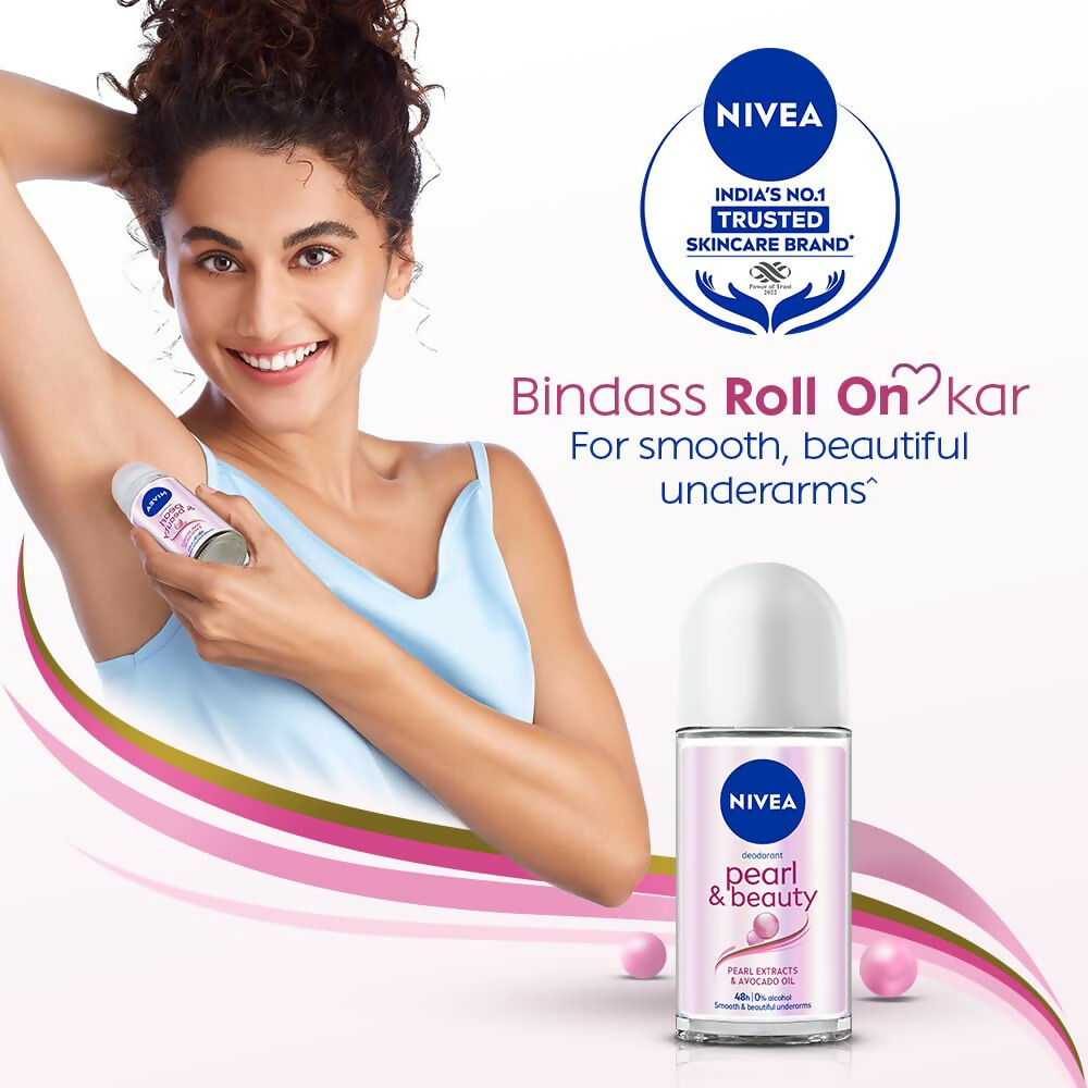 Nivea Pearl and Beauty Deo Roll On With Pearl Extracts & Avocado Oil 48 H Smooth & Beautiful Underarms 0% Alcohol 