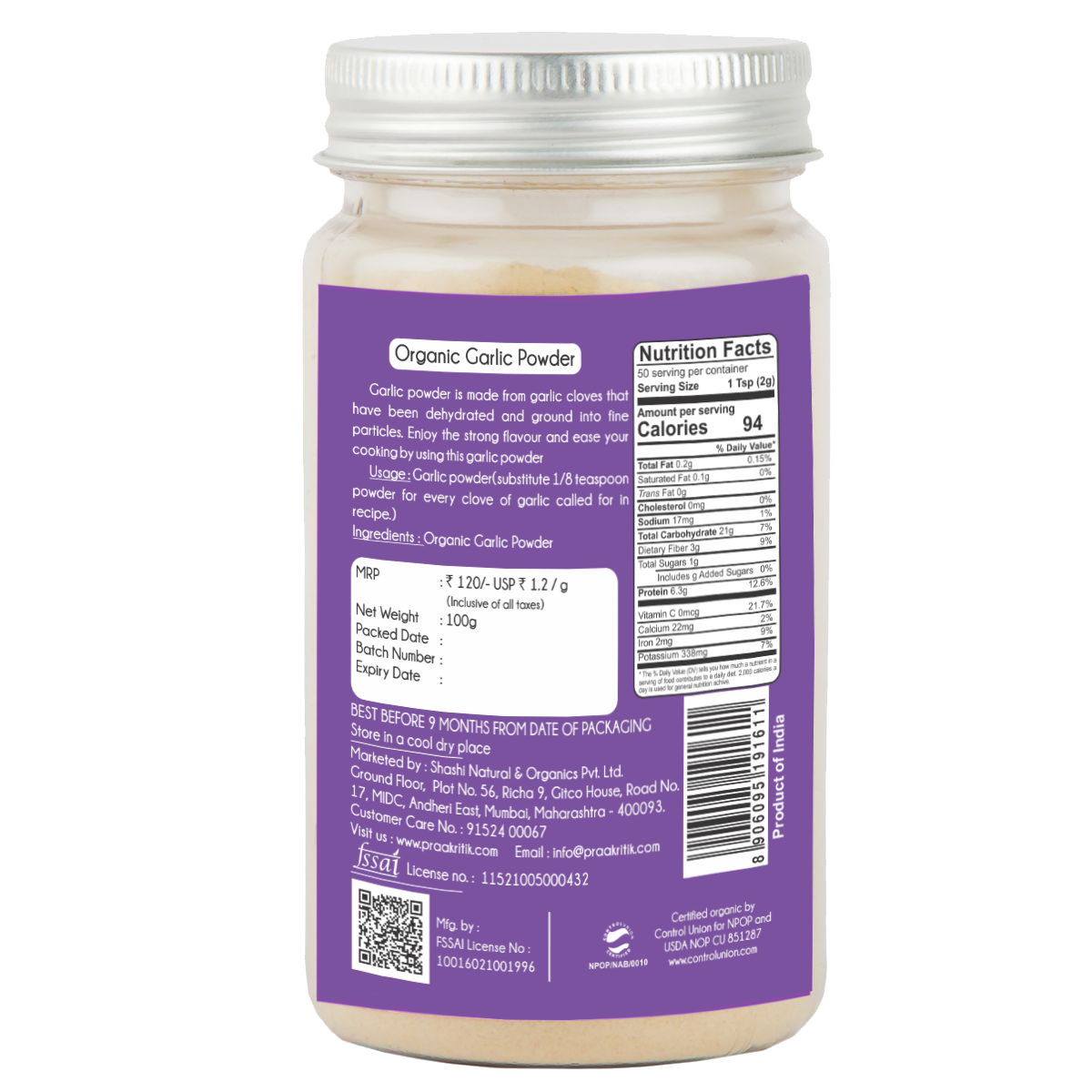 Praakritik Organic Garlic Powder 