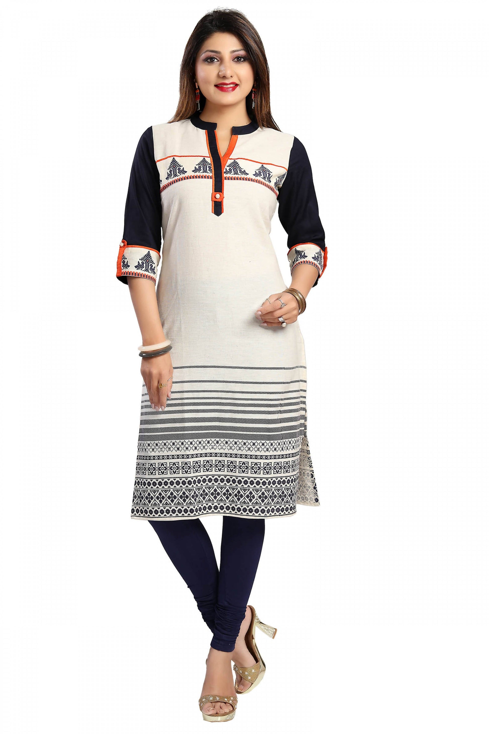 Snehal Creations Curiously Contemporary Cream Cotton Tunic With Print Design