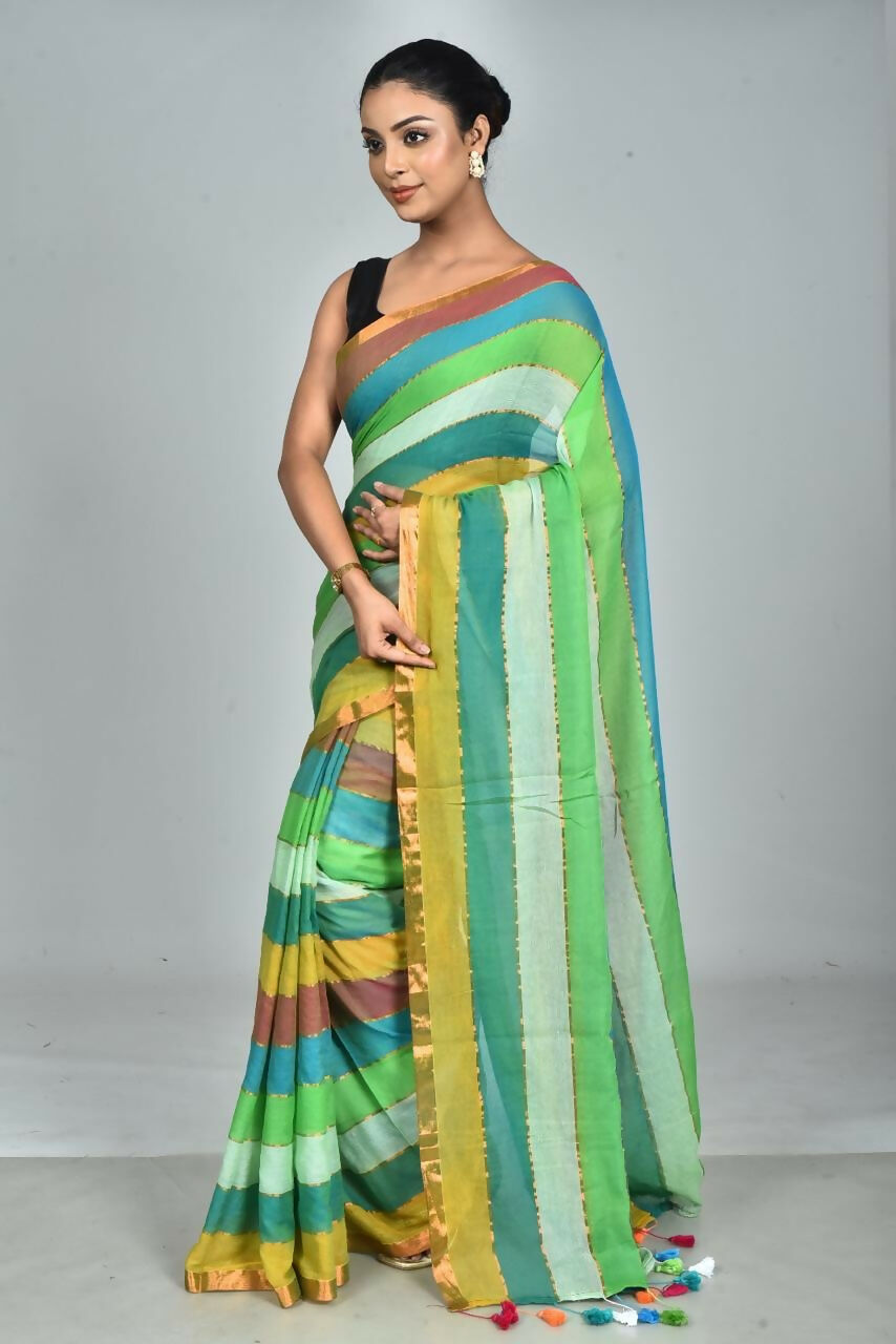 Exclusive Collection Beautiful Multi2 Pure Cotton Woven Handloom Grab2Buy With Running Blouse Piece 