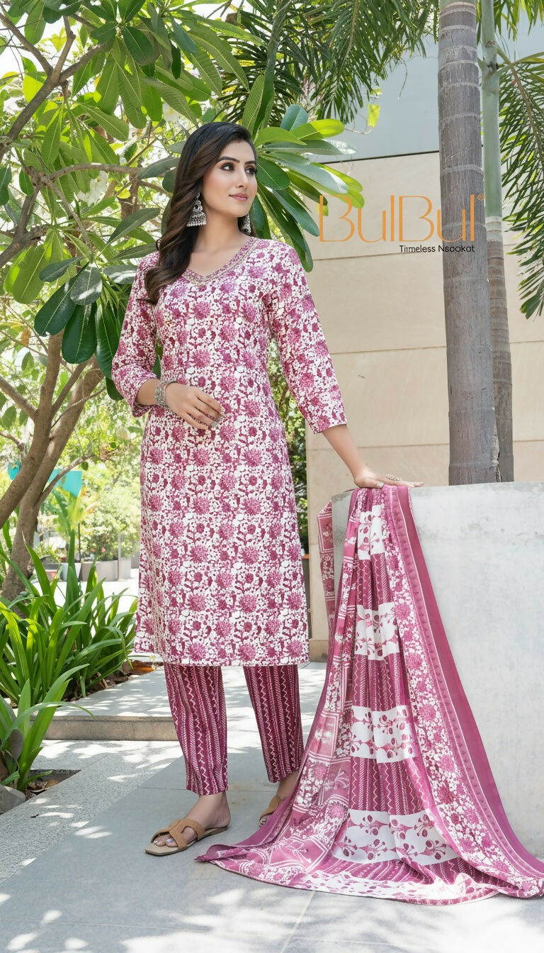 BulBul Fashionista Wine Cotton Kurta Set with Dupatta 