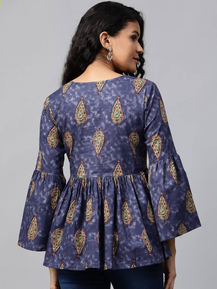 Yufta Navy Blue & Beige A-Line Top  Grab2Buy Yufta Grab2Buy