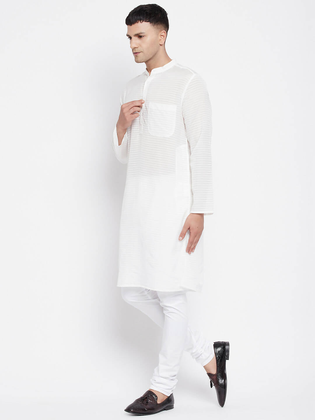 Even Apparels Pure Cotton Men's Kurta With Band Collar in White Color 