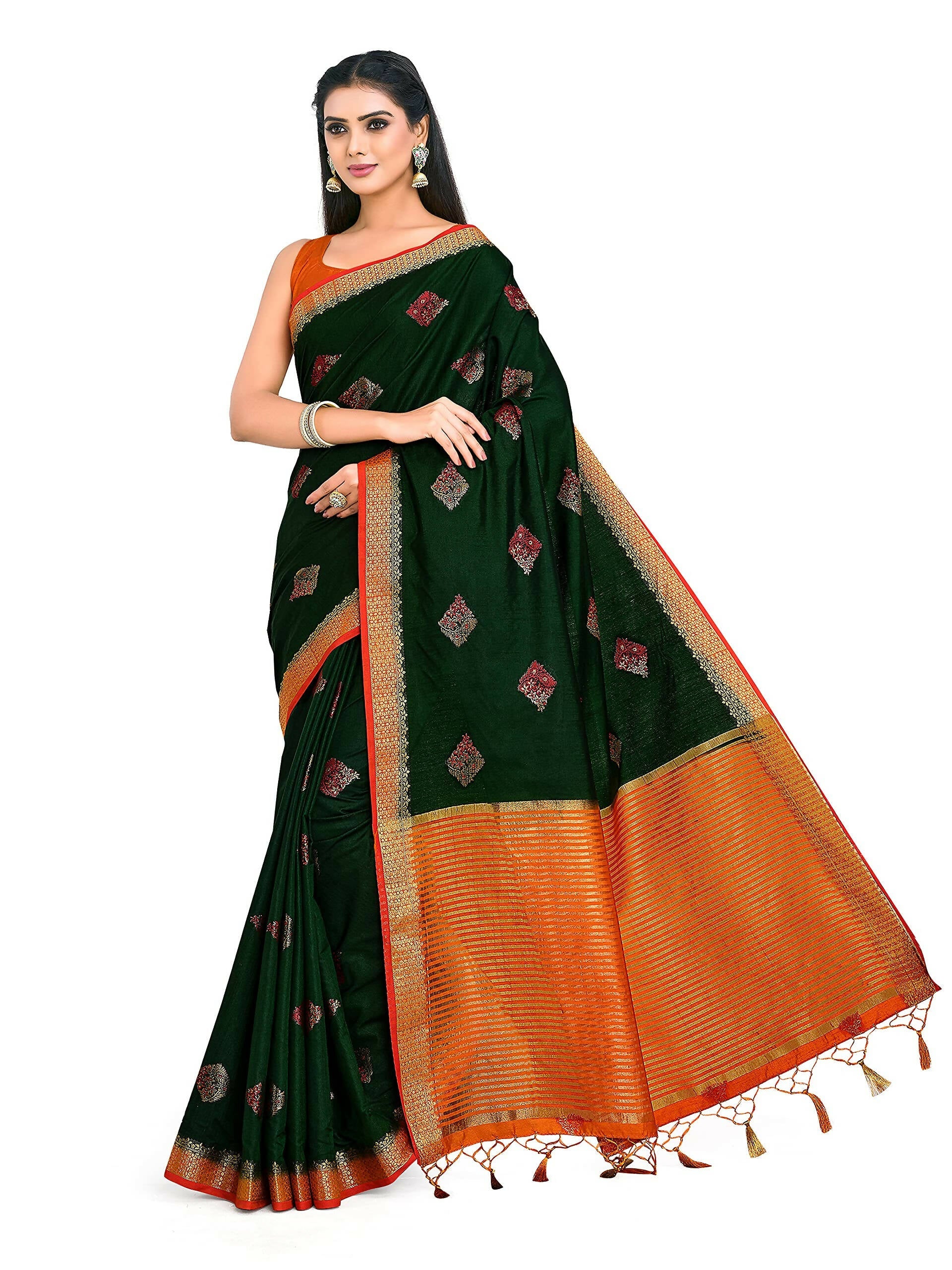 Mimosa Women's Kanchipuram Art Silk Green Saree