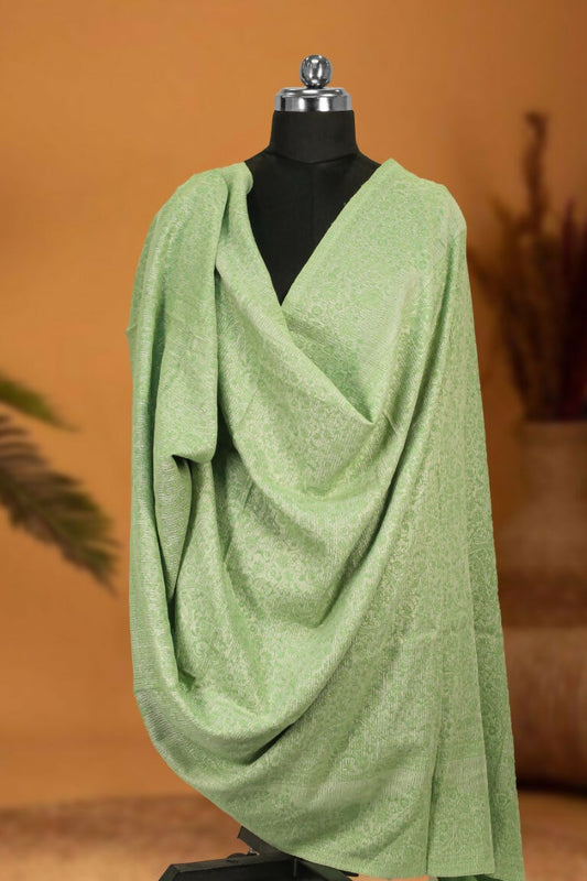 Weaving Mystery Handloom Pashmina Shawl-Kaani Zari - Pista  Grab2Buy Weaving Mystery Grab2Buy