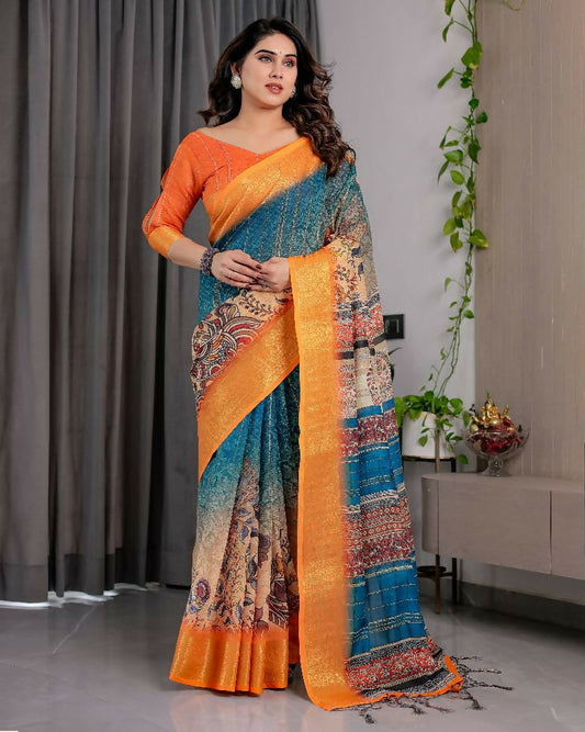 PR Fashion Mustard Pure Handloom Linen Saree