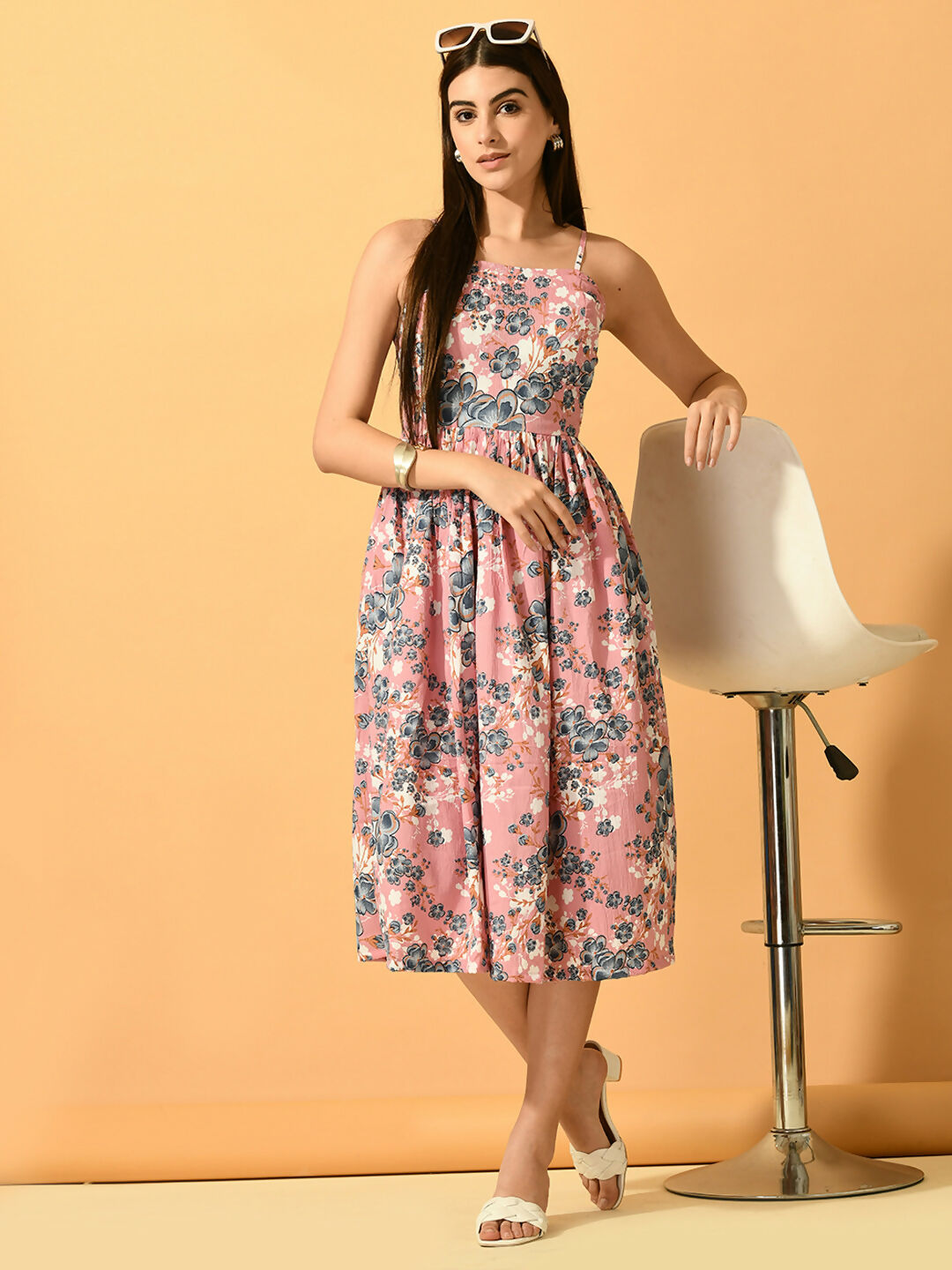 Myshka Women's Pink Fit and Flare Party Dress
