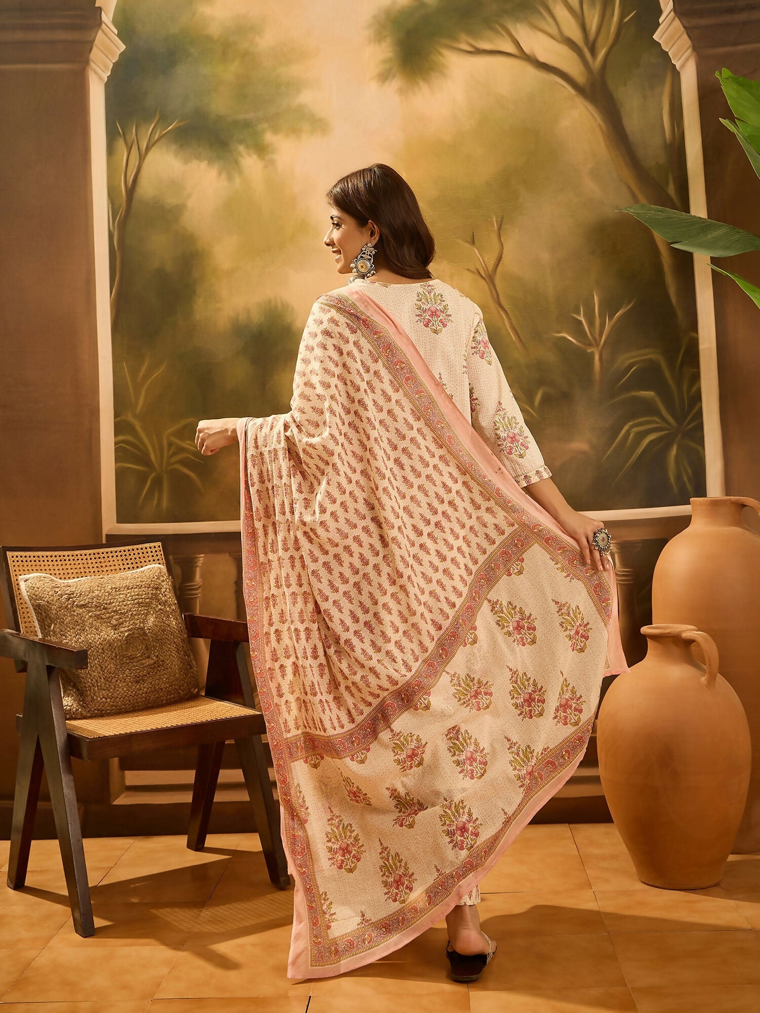 Joban Fashion Printed Cream Pure Cotton Kurta Set