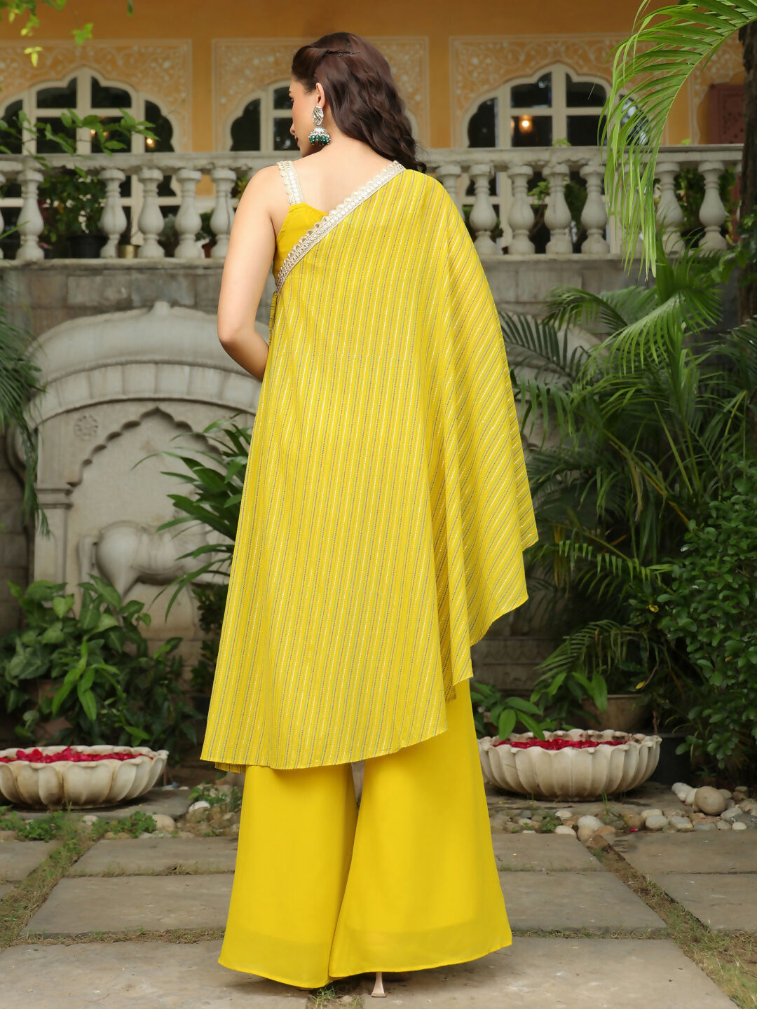 Janasya Yellow Georgette Solid Top Bottom Cape 