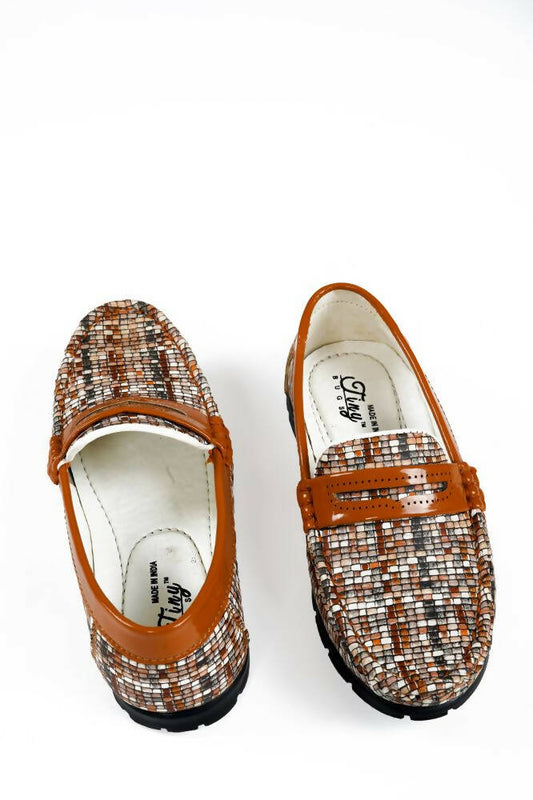 Tiny Bugs Boys Printed Slip On Loafers - Tan  Grab2Buy Tiny Bugs Grab2Buy
