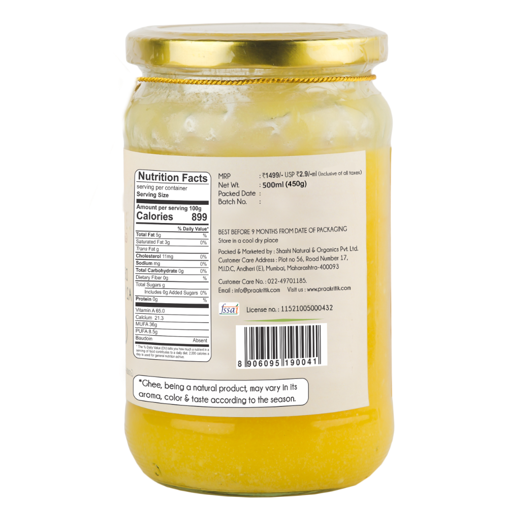 Praakritik Natural Desi Gir Cow A2 Ghee | Organic Grassfed - Vegetarian GMO Free Lactose Free - Cow Ghee 