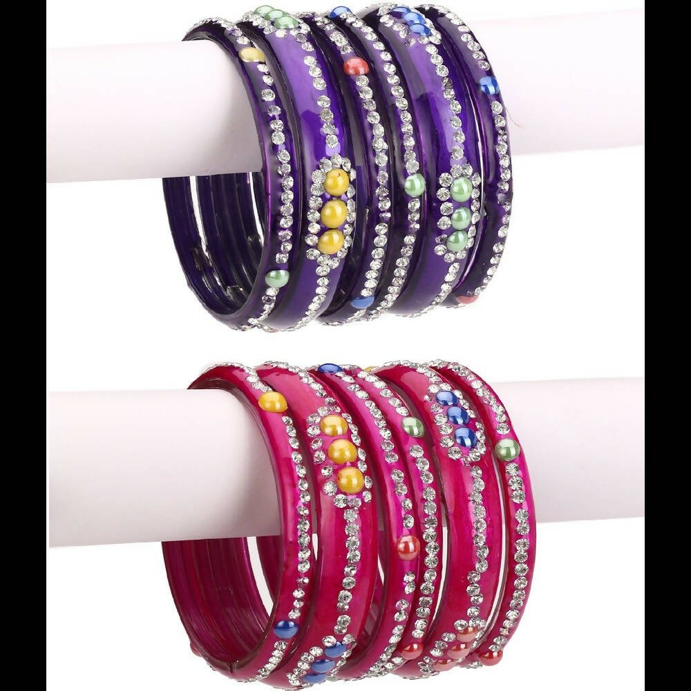 Afast Bridal Wedding & Party Fashionable Colorful Glass Bangle/Kada Set, Pack Of 12 - Pink, Blue | Grab2Buy