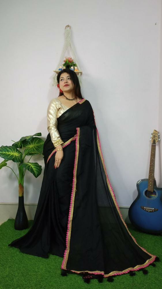 Exclusive Collection Beautiful Khadi Cotton Handloom Grab2Buy With Beautiful Zari Border - Black 