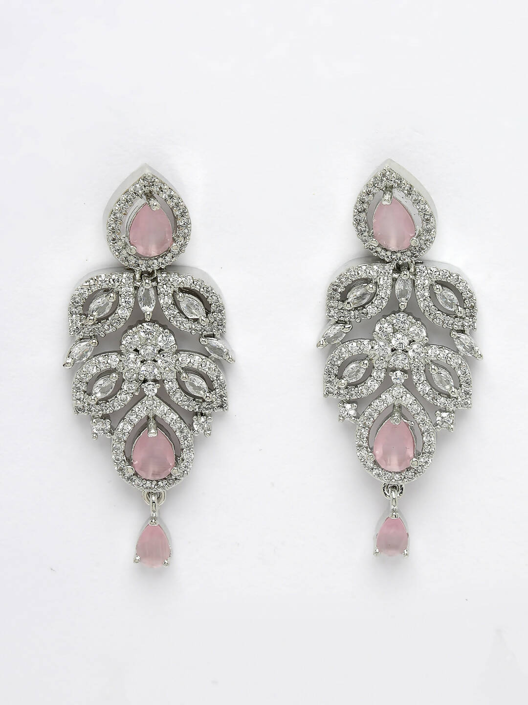 NVR Women Silver Plated & Pink Cz Stone Handcrafted Jewellery Set - Grab2buy