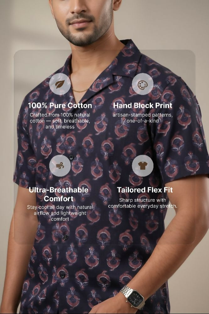 Paisley — Dark Blue Ajrakh Cotton Shirt by Hilo Design