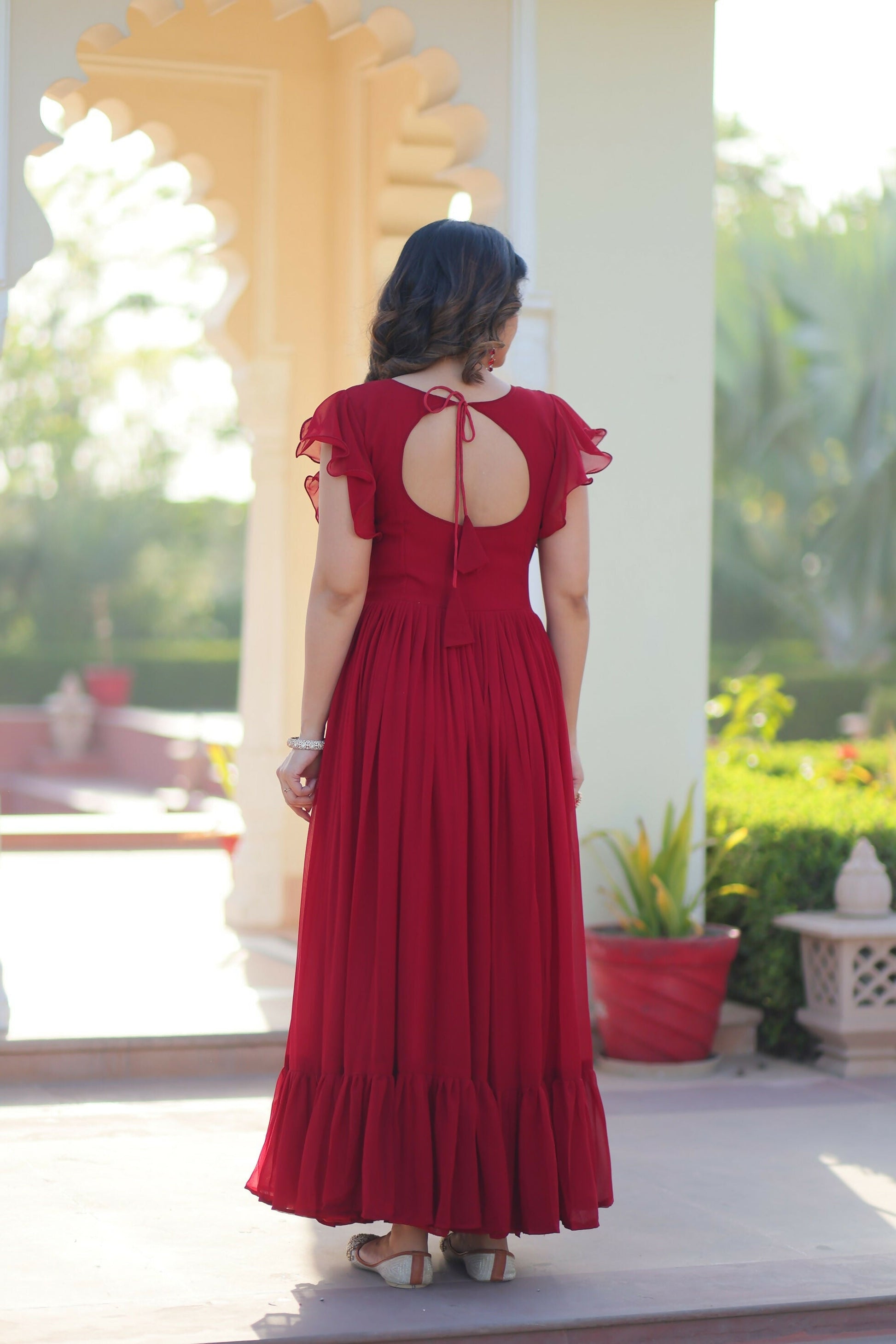 Joban Fashion Maroon Georgette Sequence Embroidery Work Gown