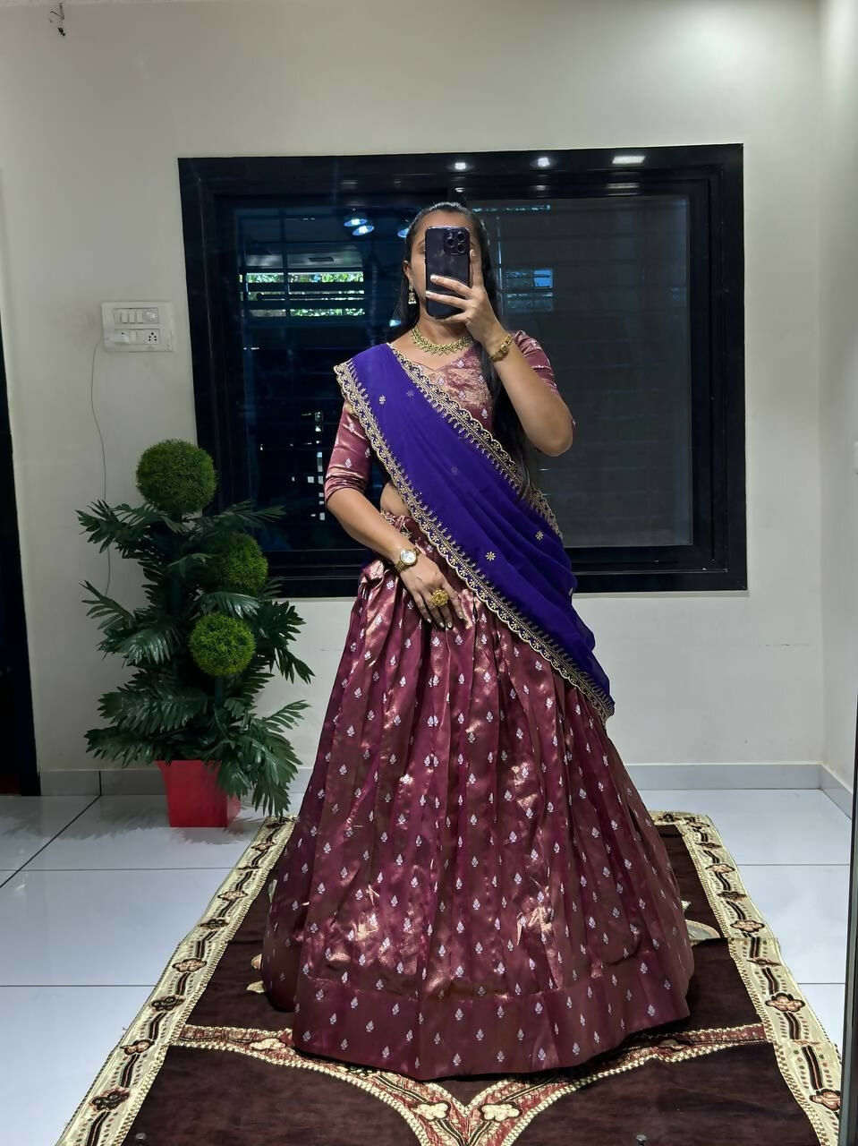 Teeya Creation Womens New Trending Zari Weaving Work Lehenga Choli Set - Brown