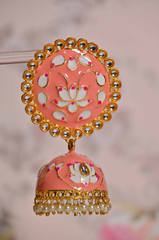 Orange Round Shape Ethnic Meenakari Jhumki Earrings By House of Ree House of Ree