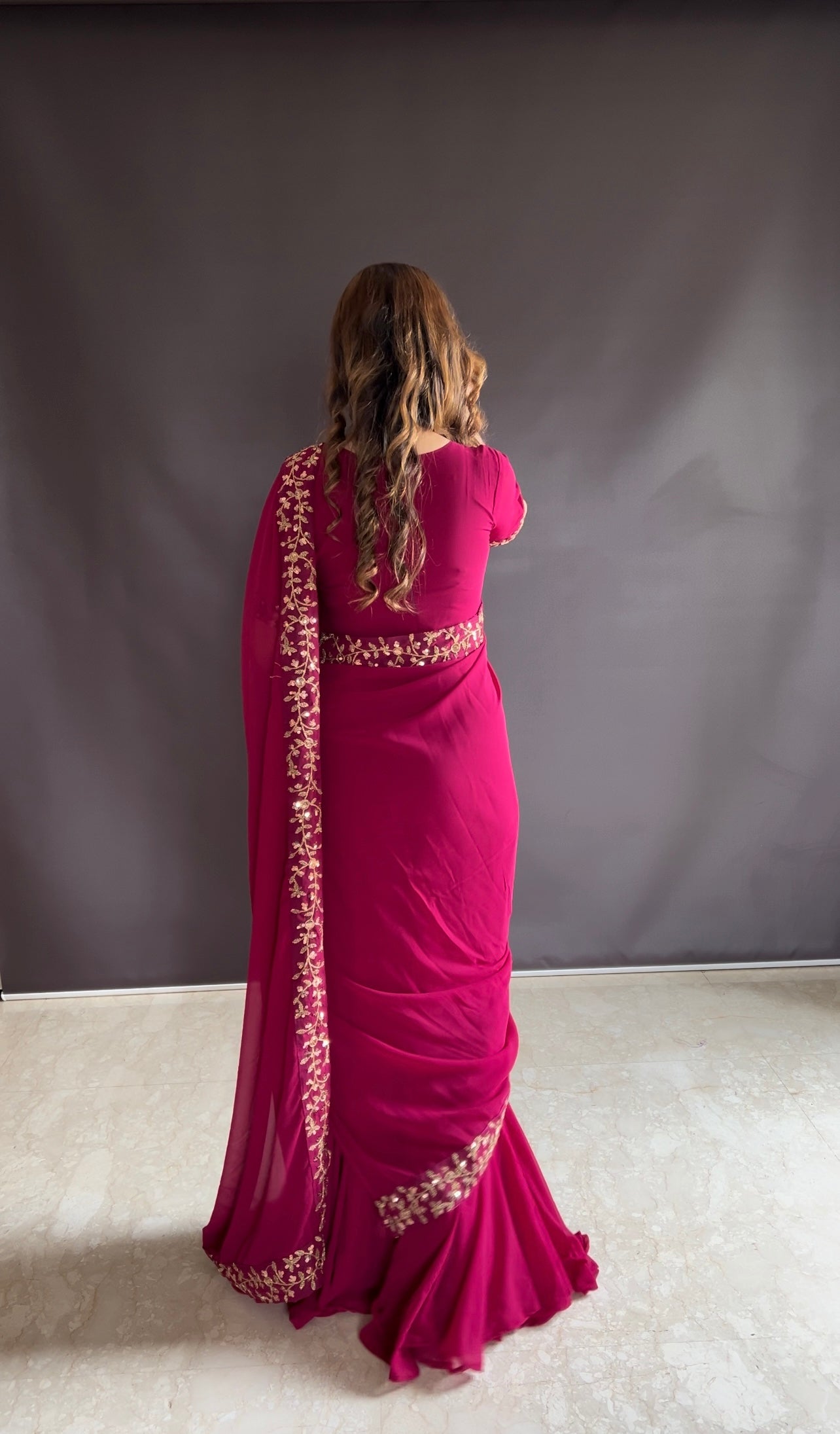 Teeya Creation Pink Color Faux Georgette Fabric Heavy Embroidery Work Gown Style Fully Stitched Saree