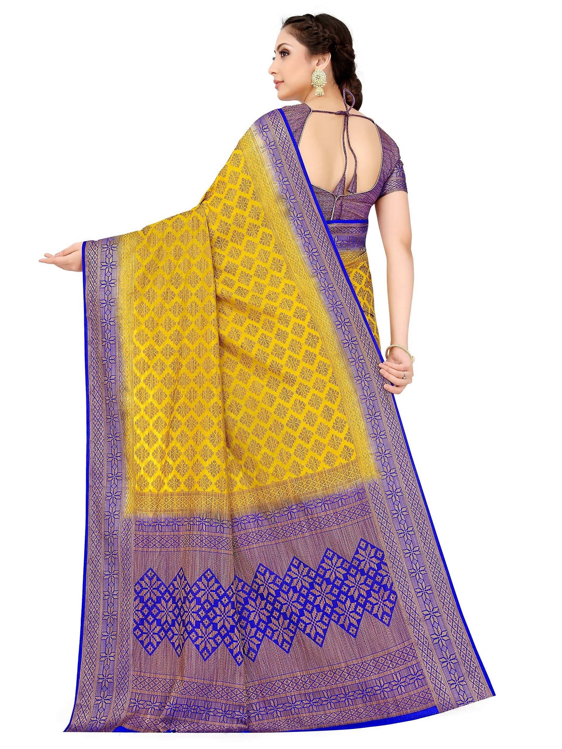 Mimosa Women's Mustard Yellow Patola Art Silk Saree