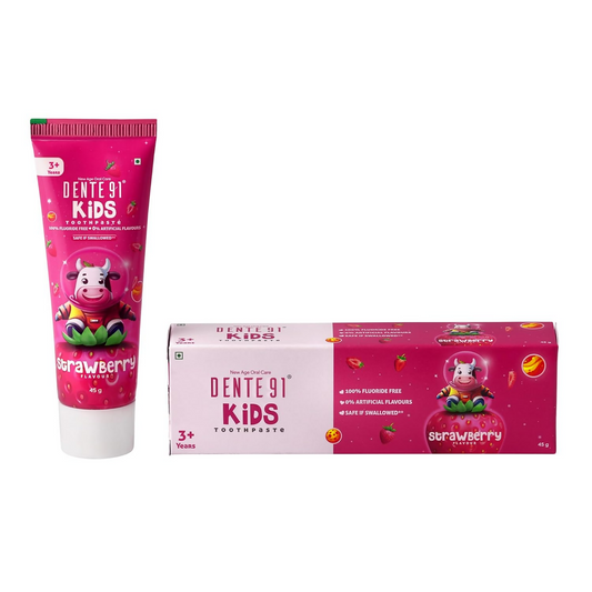 Dente91 Kids Toothpaste Protects Against Dental Caries & Hypersensitivity Fluoride Free Strawberry Flavour 