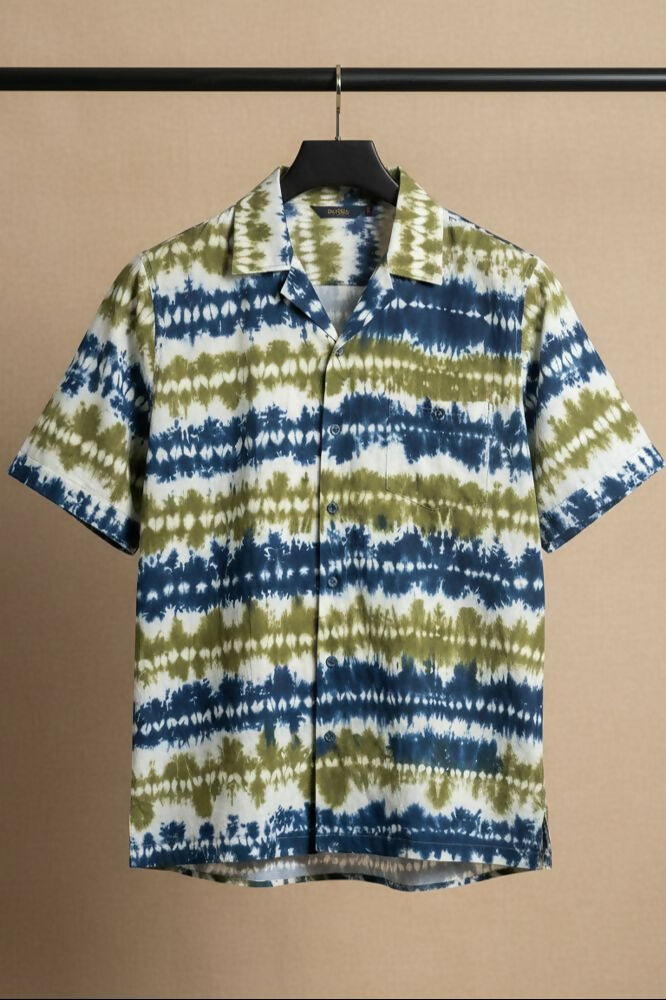 Prakriti — Olive Indigo Shibori Cotton Shirt by Hilo Design
