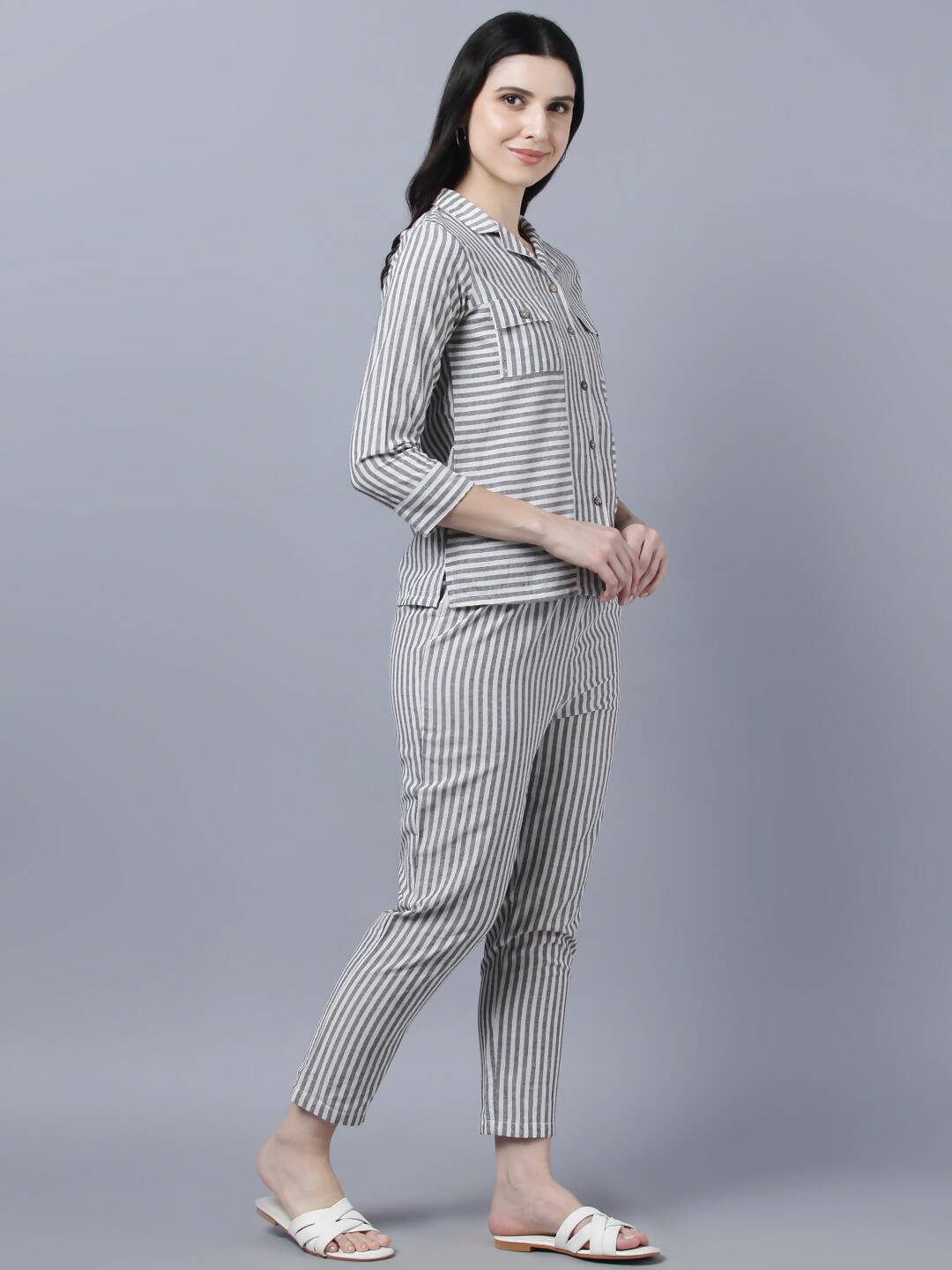 Myshka Stylish Grey 3/4 Sleeve Women's Cords Set