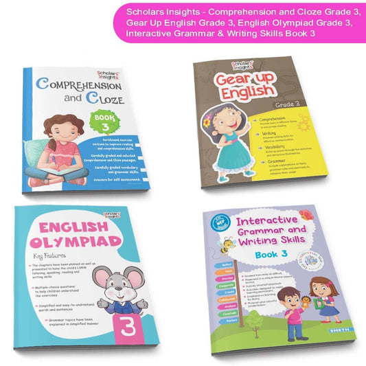 Grade 3 Ultimate English Combo Practice Workbooks Set of 4: Grammar, Writing Skills, Olympiad Prep, and Gear Up English| Ages 8-9 Years 