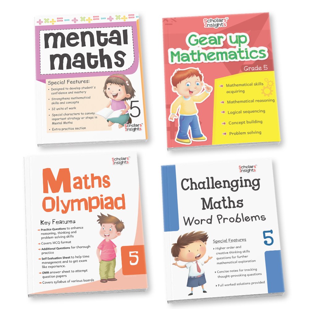 Grade 5 Comprehensive Learning with Mathematics Workbooks Set of 4 Ages 10-11 Years: Gear Up Math, Mental Math, Olympiad,Challenging Word Problems 