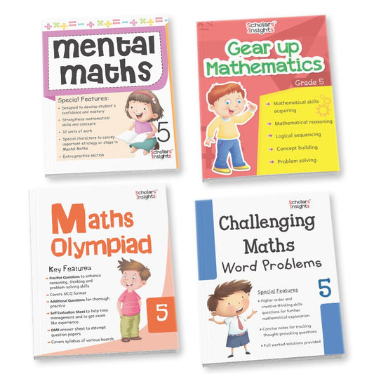 Grade 5 Comprehensive Learning with Mathematics Workbooks Set of 4 Ages 10-11 Years: Gear Up Math, Mental Math, Olympiad,Challenging Word Problems 
