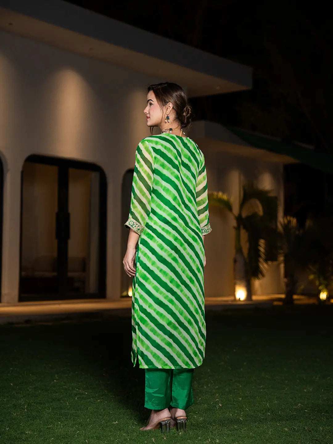 Yufta Green Leheriya Print Poly Georgette Straight Suit Set  Grab2Buy Yufta Grab2Buy
