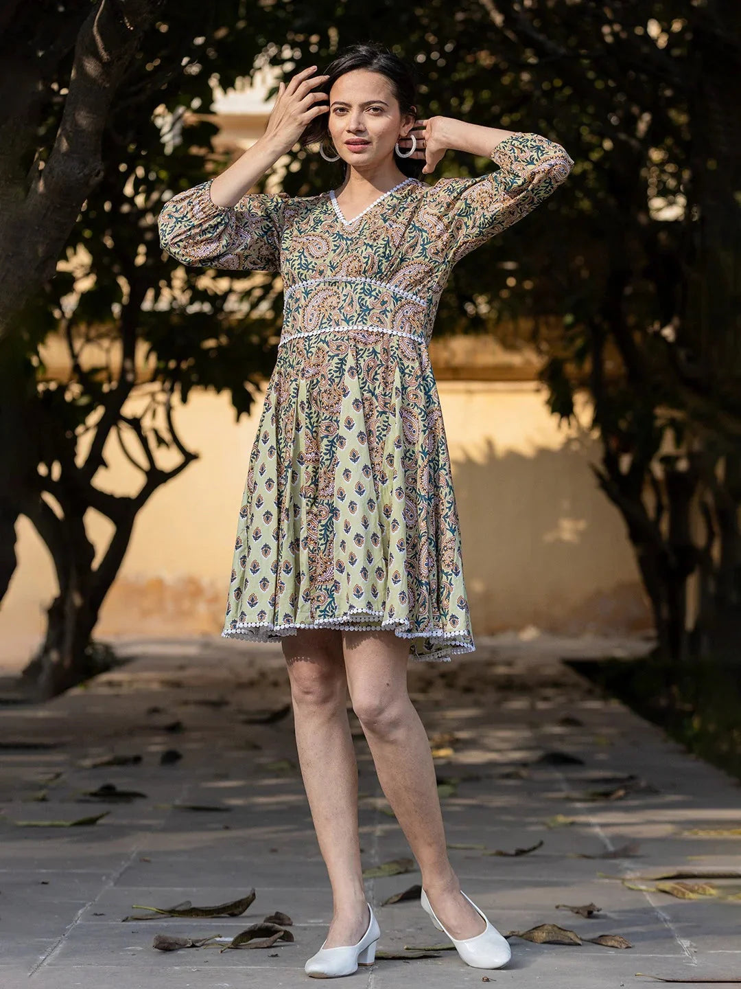 Yufta Green Pure Cotton Paisley And Tassels Were Dress  Grab2Buy Yufta Grab2Buy