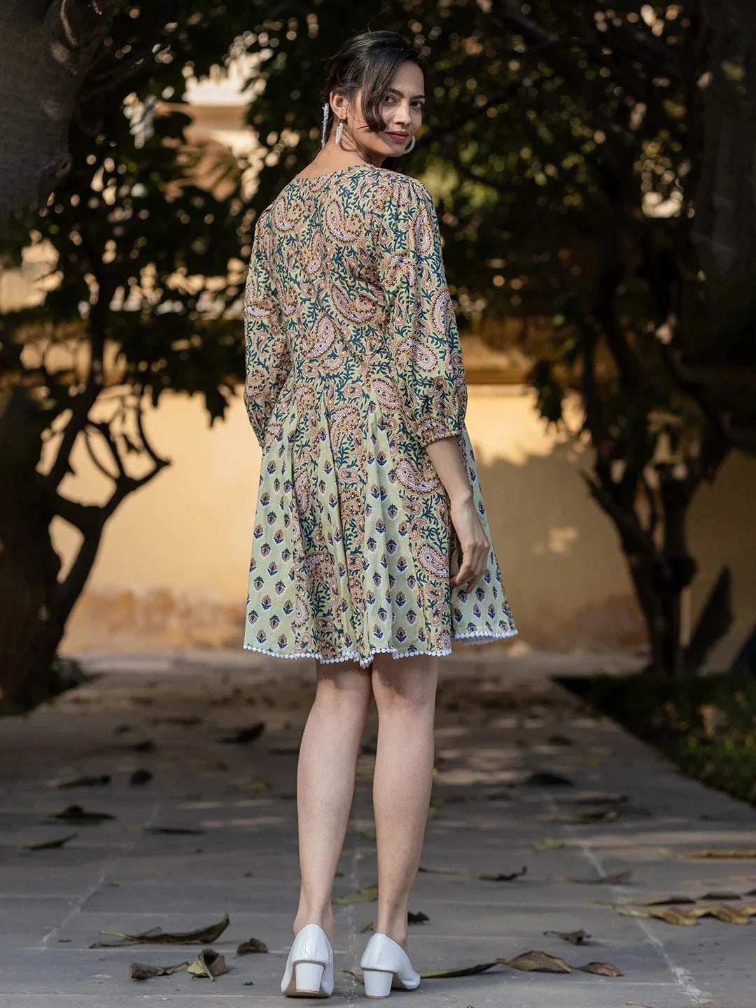 Yufta Green Pure Cotton Paisley And Tassels Were Dress  Grab2Buy Yufta Grab2Buy