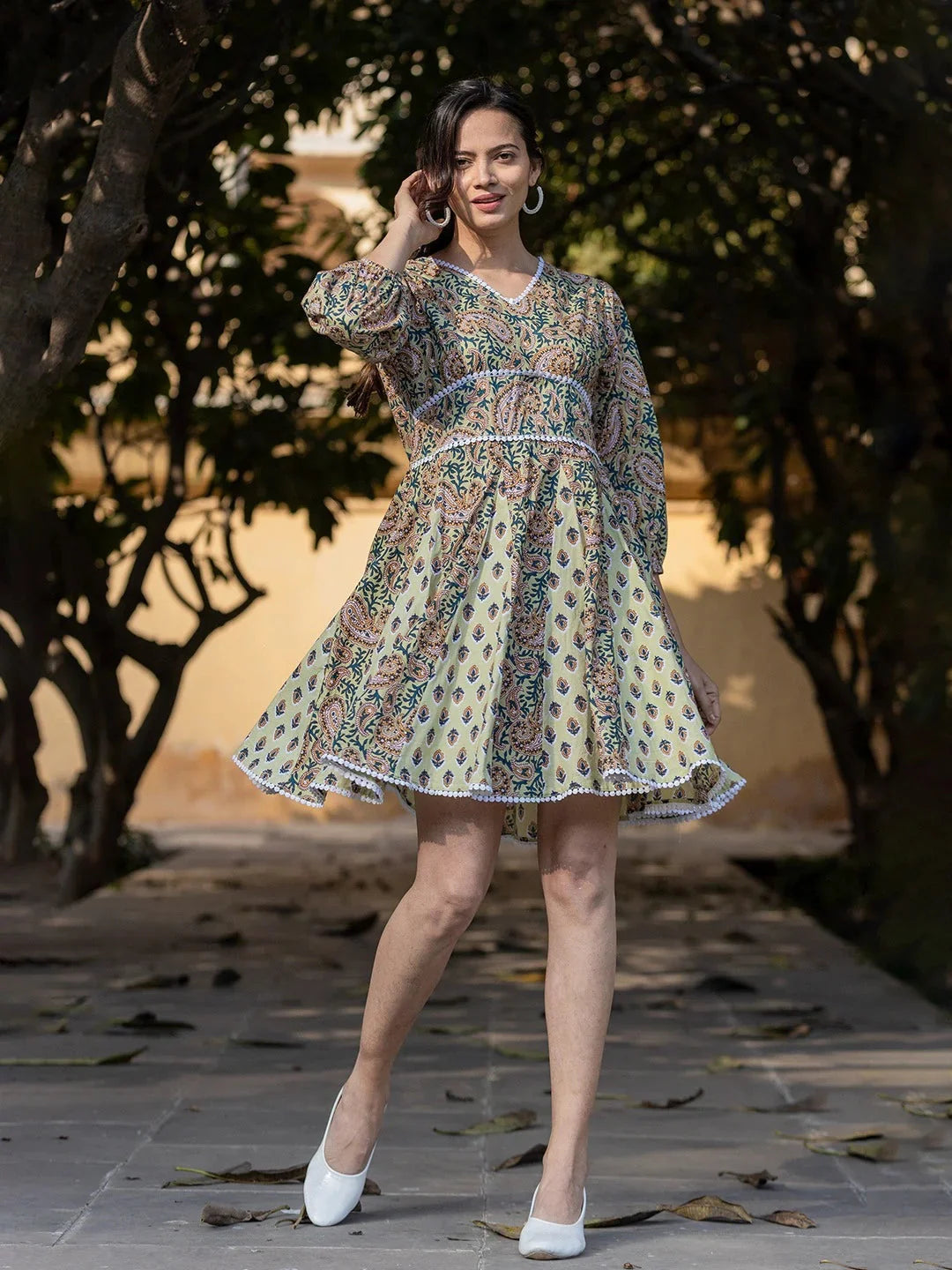 Yufta Green Pure Cotton Paisley And Tassels Were Dress  Grab2Buy Yufta Grab2Buy